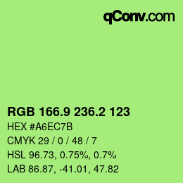 カラーコード: RGB 166.9 236.2 123 | qconv.com