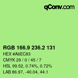 カラーコード: RGB 166.9 236.2 131 | qconv.com