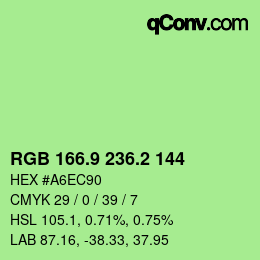 カラーコード: RGB 166.9 236.2 144 | qconv.com