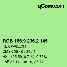 カラーコード: RGB 166.9 236.2 145 | qconv.com