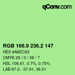 カラーコード: RGB 166.9 236.2 147 | qconv.com