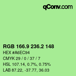 カラーコード: RGB 166.9 236.2 148 | qconv.com