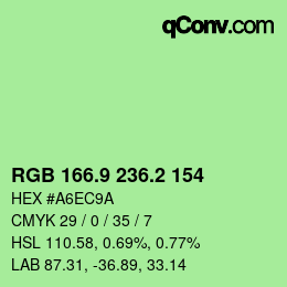カラーコード: RGB 166.9 236.2 154 | qconv.com