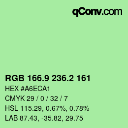 カラーコード: RGB 166.9 236.2 161 | qconv.com