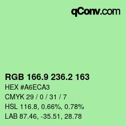 カラーコード: RGB 166.9 236.2 163 | qconv.com