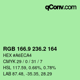 カラーコード: RGB 166.9 236.2 164 | qconv.com