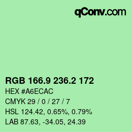 カラーコード: RGB 166.9 236.2 172 | qconv.com