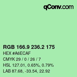 カラーコード: RGB 166.9 236.2 175 | qconv.com