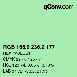 カラーコード: RGB 166.9 236.2 177 | qconv.com