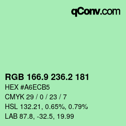 カラーコード: RGB 166.9 236.2 181 | qconv.com