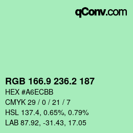 カラーコード: RGB 166.9 236.2 187 | qconv.com