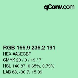 カラーコード: RGB 166.9 236.2 191 | qconv.com