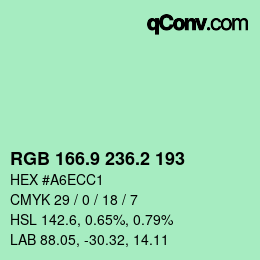 カラーコード: RGB 166.9 236.2 193 | qconv.com