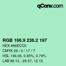 カラーコード: RGB 166.9 236.2 197 | qconv.com