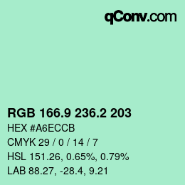 カラーコード: RGB 166.9 236.2 203 | qconv.com