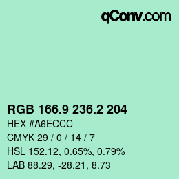 カラーコード: RGB 166.9 236.2 204 | qconv.com