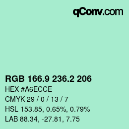 Color code: RGB 166.9 236.2 206 | qconv.com
