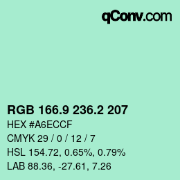 カラーコード: RGB 166.9 236.2 207 | qconv.com