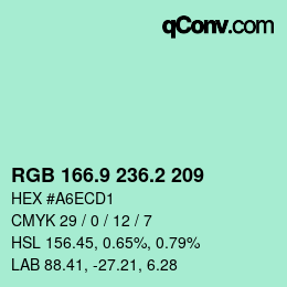 カラーコード: RGB 166.9 236.2 209 | qconv.com