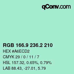 カラーコード: RGB 166.9 236.2 210 | qconv.com