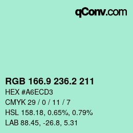 Color code: RGB 166.9 236.2 211 | qconv.com