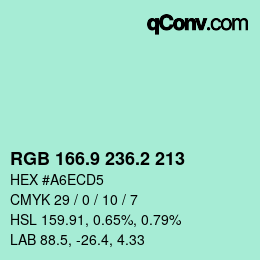 カラーコード: RGB 166.9 236.2 213 | qconv.com