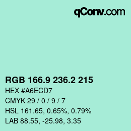 カラーコード: RGB 166.9 236.2 215 | qconv.com