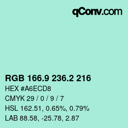 Color code: RGB 166.9 236.2 216 | qconv.com