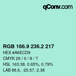 カラーコード: RGB 166.9 236.2 217 | qconv.com
