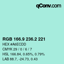 カラーコード: RGB 166.9 236.2 221 | qconv.com