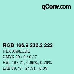 カラーコード: RGB 166.9 236.2 222 | qconv.com