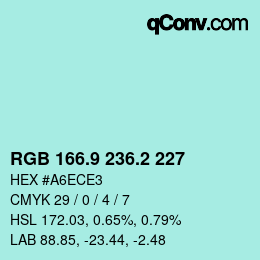 カラーコード: RGB 166.9 236.2 227 | qconv.com