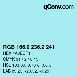 Color code: RGB 166.9 236.2 241 | qconv.com