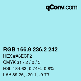 カラーコード: RGB 166.9 236.2 242 | qconv.com