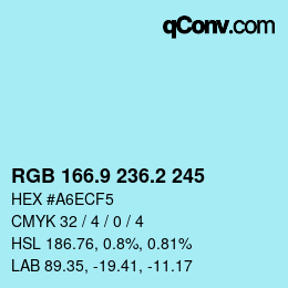 Color code: RGB 166.9 236.2 245 | qconv.com