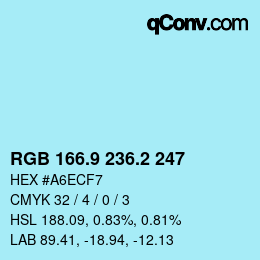 カラーコード: RGB 166.9 236.2 247 | qconv.com