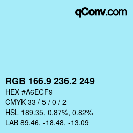 Color code: RGB 166.9 236.2 249 | qconv.com