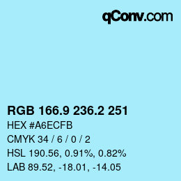 Color code: RGB 166.9 236.2 251 | qconv.com