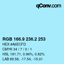 カラーコード: RGB 166.9 236.2 253 | qconv.com