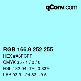 カラーコード: RGB 166.9 252 255 | qconv.com