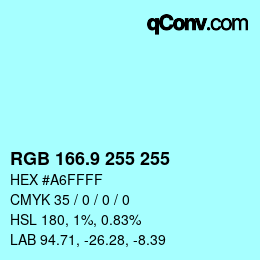 Farbcode: RGB 166.9 255 255 | qconv.com