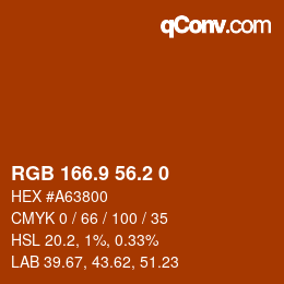 Farbcode: RGB 166.9 56.2 0 | qconv.com
