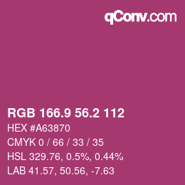 カラーコード: RGB 166.9 56.2 112 | qconv.com