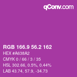 カラーコード: RGB 166.9 56.2 162 | qconv.com