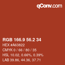 Color code: RGB 166.9 56.2 34 | qconv.com
