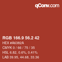 Color code: RGB 166.9 56.2 42 | qconv.com