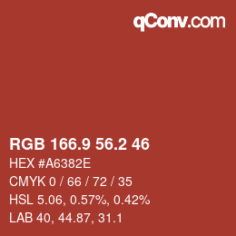 カラーコード: RGB 166.9 56.2 46 | qconv.com