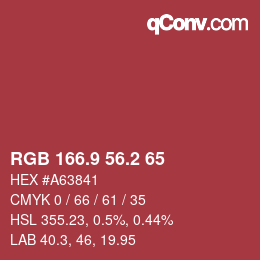 カラーコード: RGB 166.9 56.2 65 | qconv.com