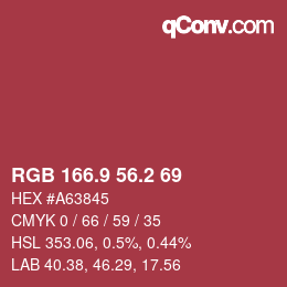 カラーコード: RGB 166.9 56.2 69 | qconv.com