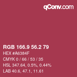 カラーコード: RGB 166.9 56.2 79 | qconv.com